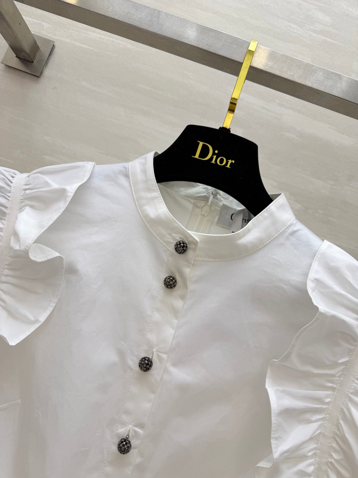 Dior 2026 Ruffled Shirt Dresses With Belt Black White Cotton 358341