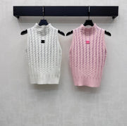 Chanel 2026 Rhinestone Stand Collar Knit Vest Wool Polyester 374938