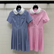 Miumiu 2026 Lace Collar Plaid Shirt Dress Cotton 392623