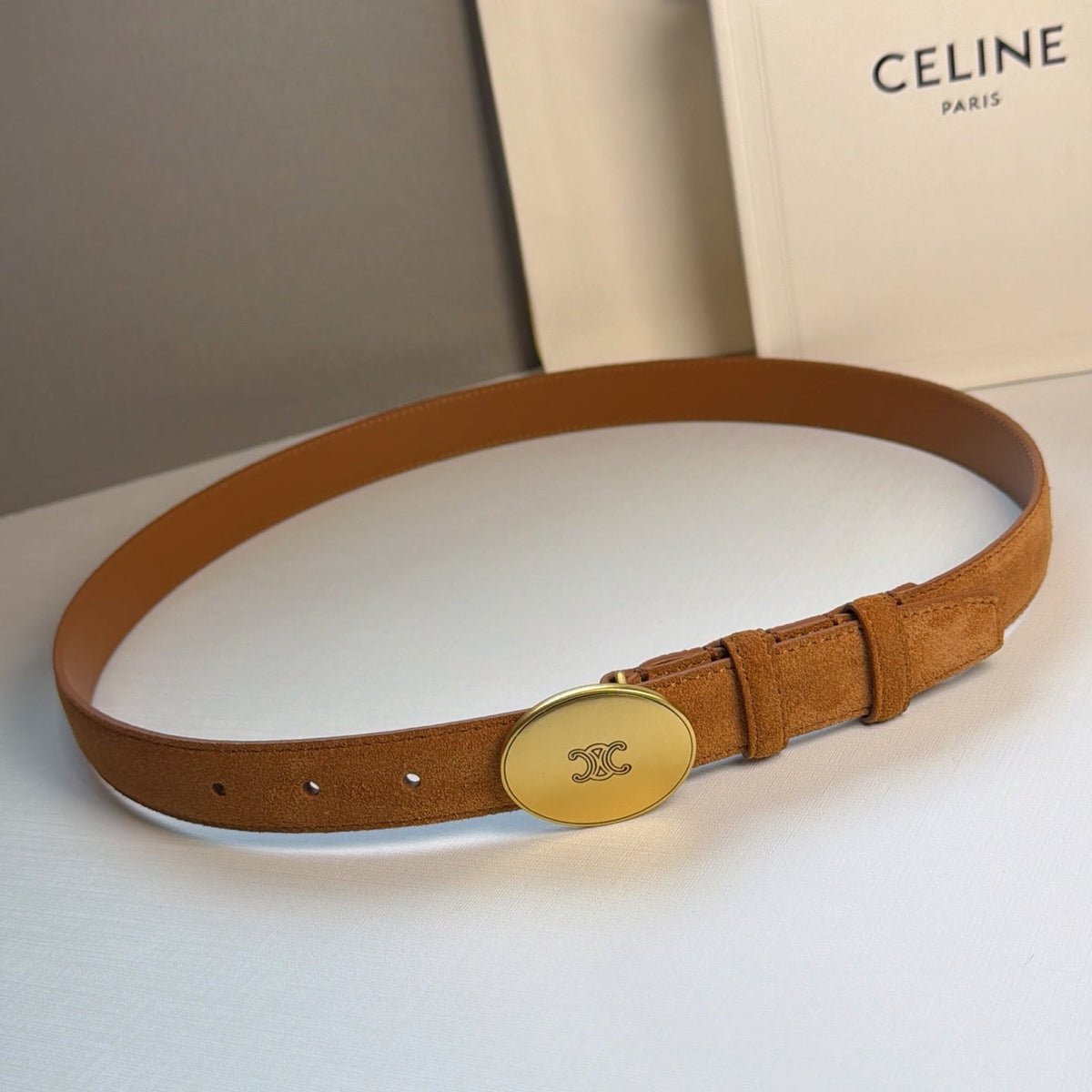 Celine 2026 Triomphe Belt 25mm Suede 205745