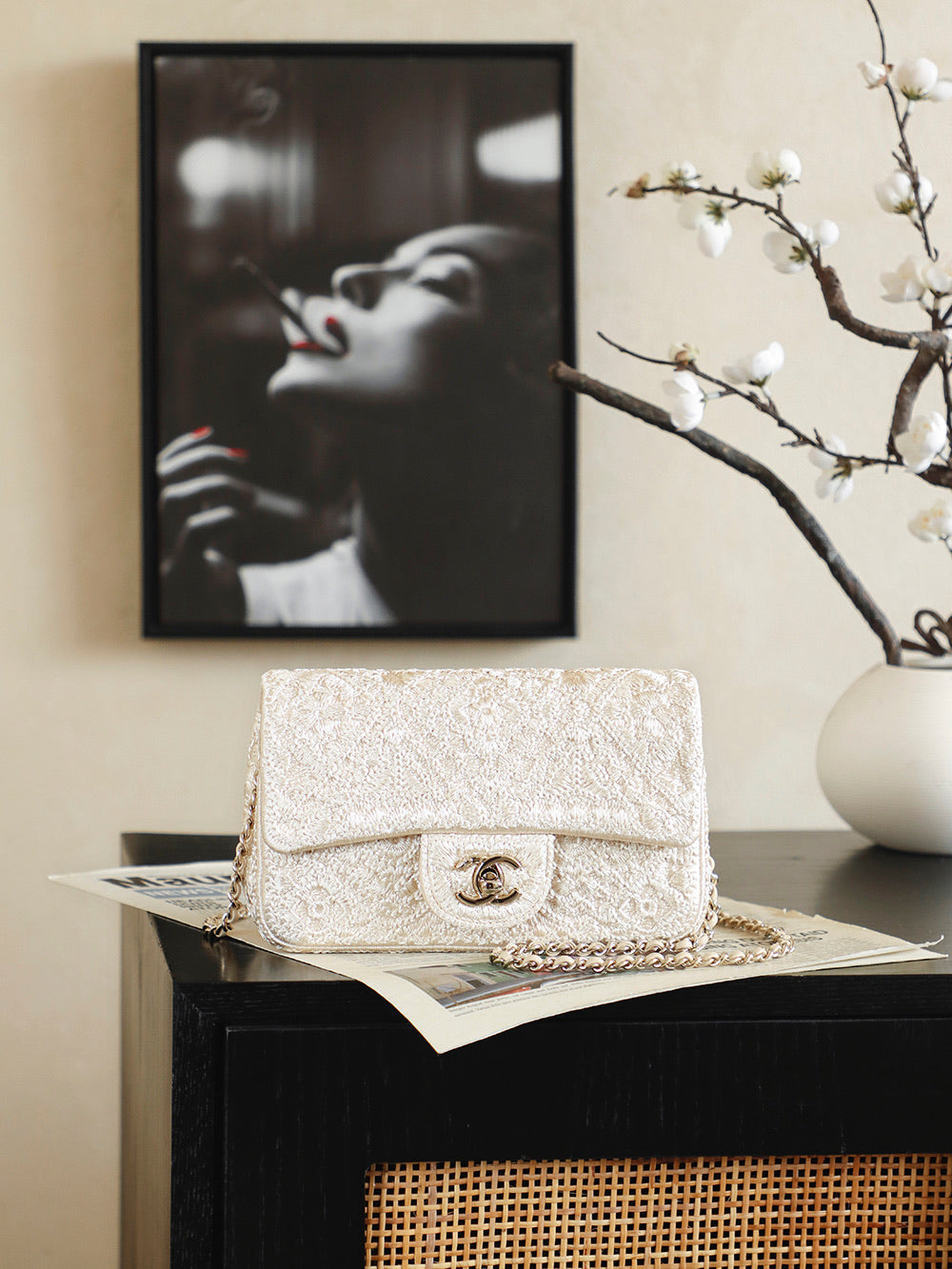 Chanel 2026 Camellia Bag 20cm Woven Leather