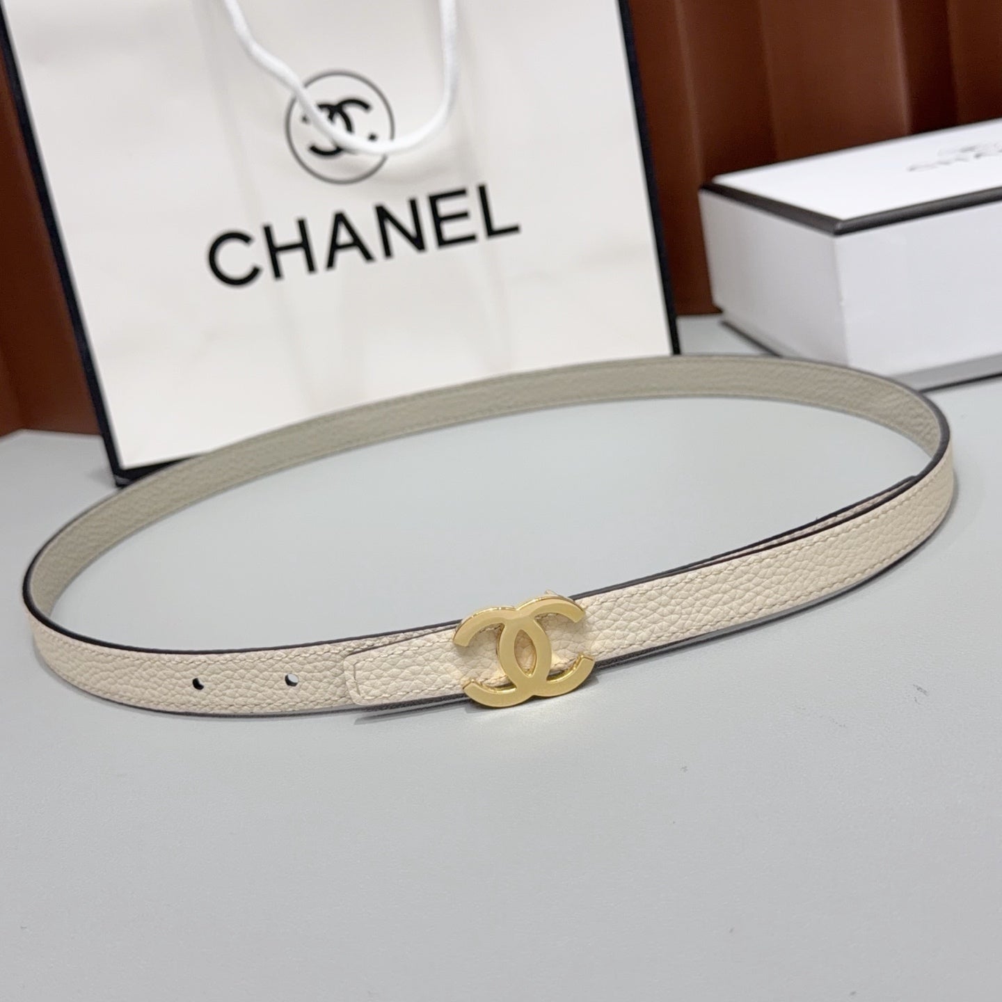 Chanel 2026 Slim Leather Logo Buckle Belt 15mm
