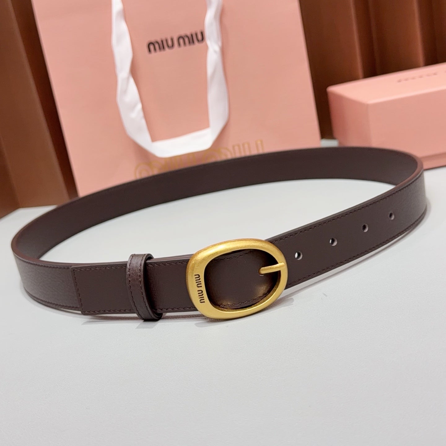 Miumiu2026 Oval Buckle Belt 30mm Leather
