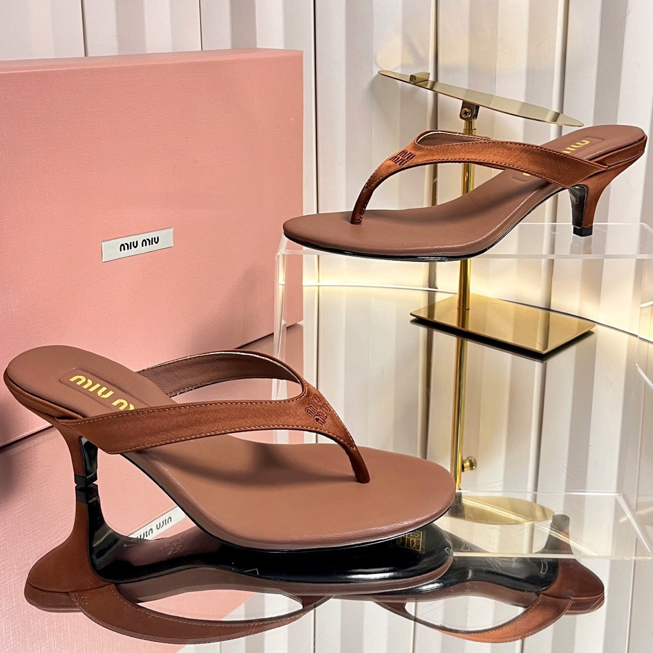 Miu Miu 2026 Kitten Heel Flip-Flops Sandals 45mm Silk 979177