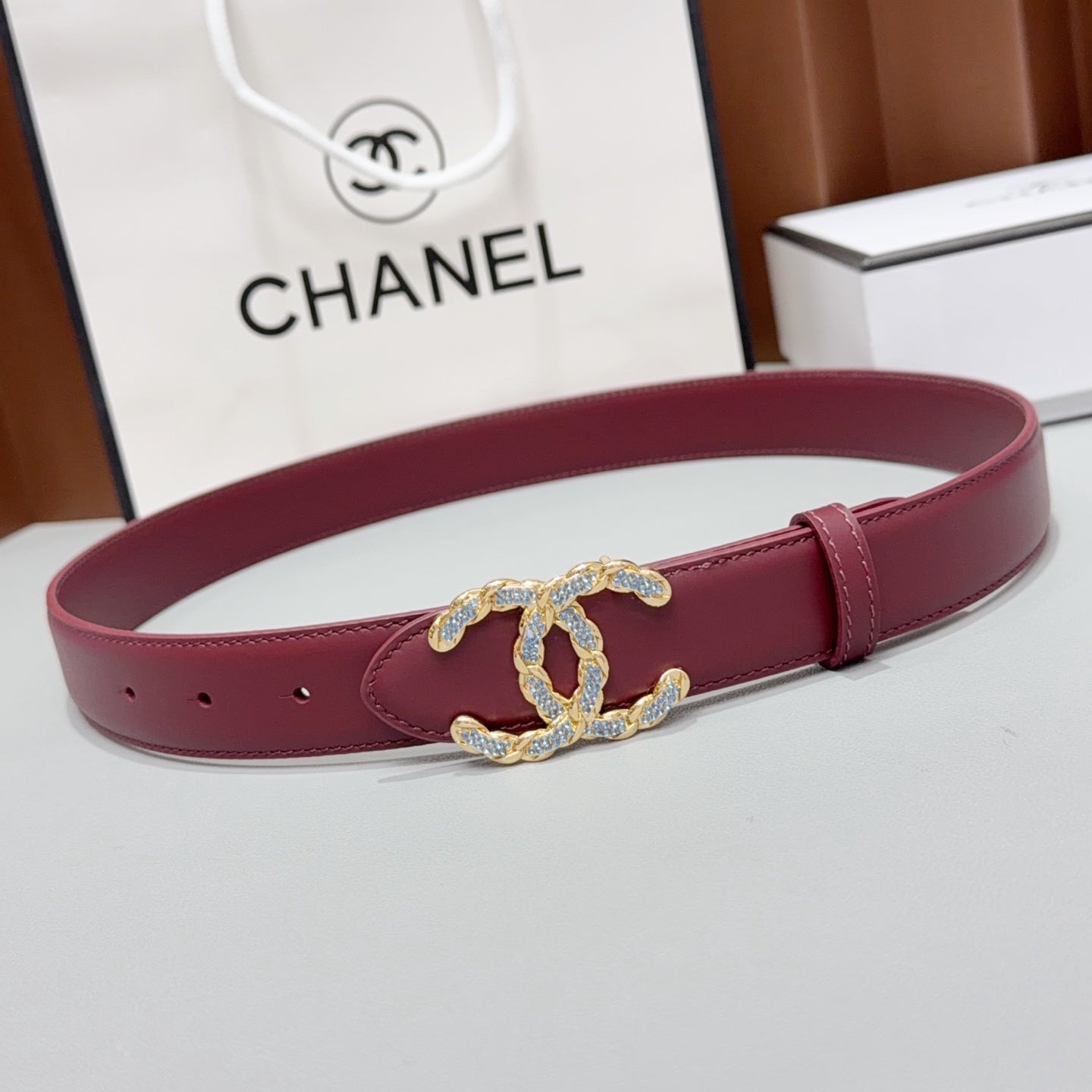 Chanel 2026 Double CC Crystal Buckle Belt 30mm Cowhide