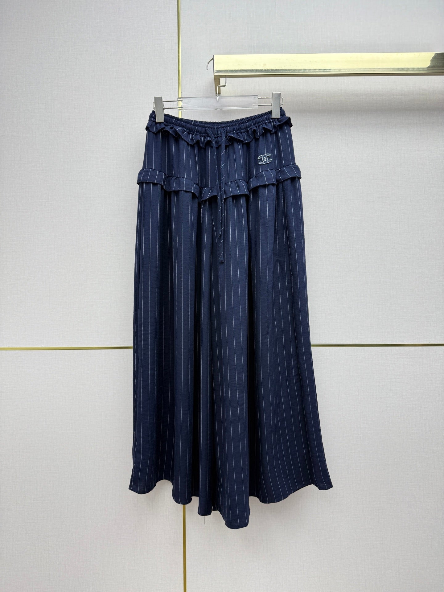 Chanel 2026 Ruffled Striped Wide-Leg Pants Cotton 244740