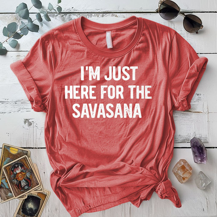 Here For The Savasana T-Shirt Mockup coral-silk