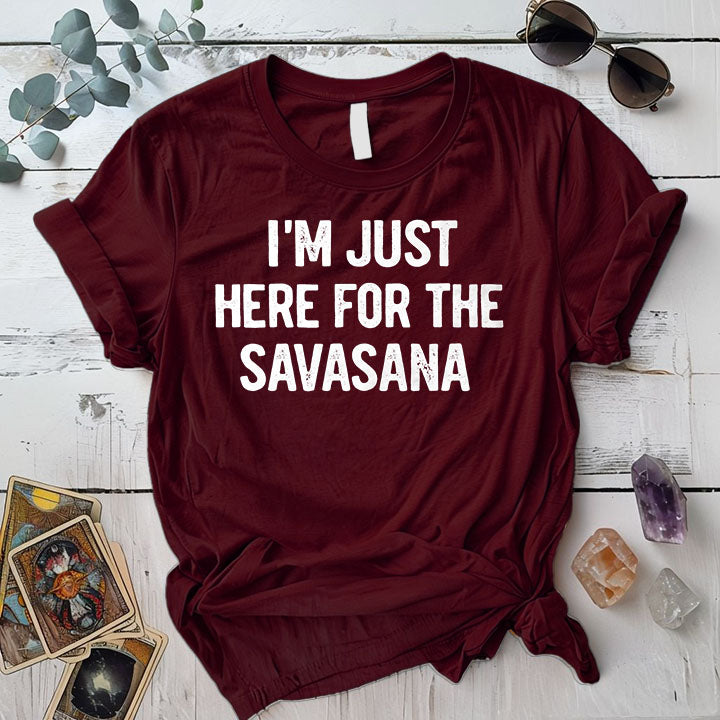 Here For The Savasana T-Shirt Mockup maroon