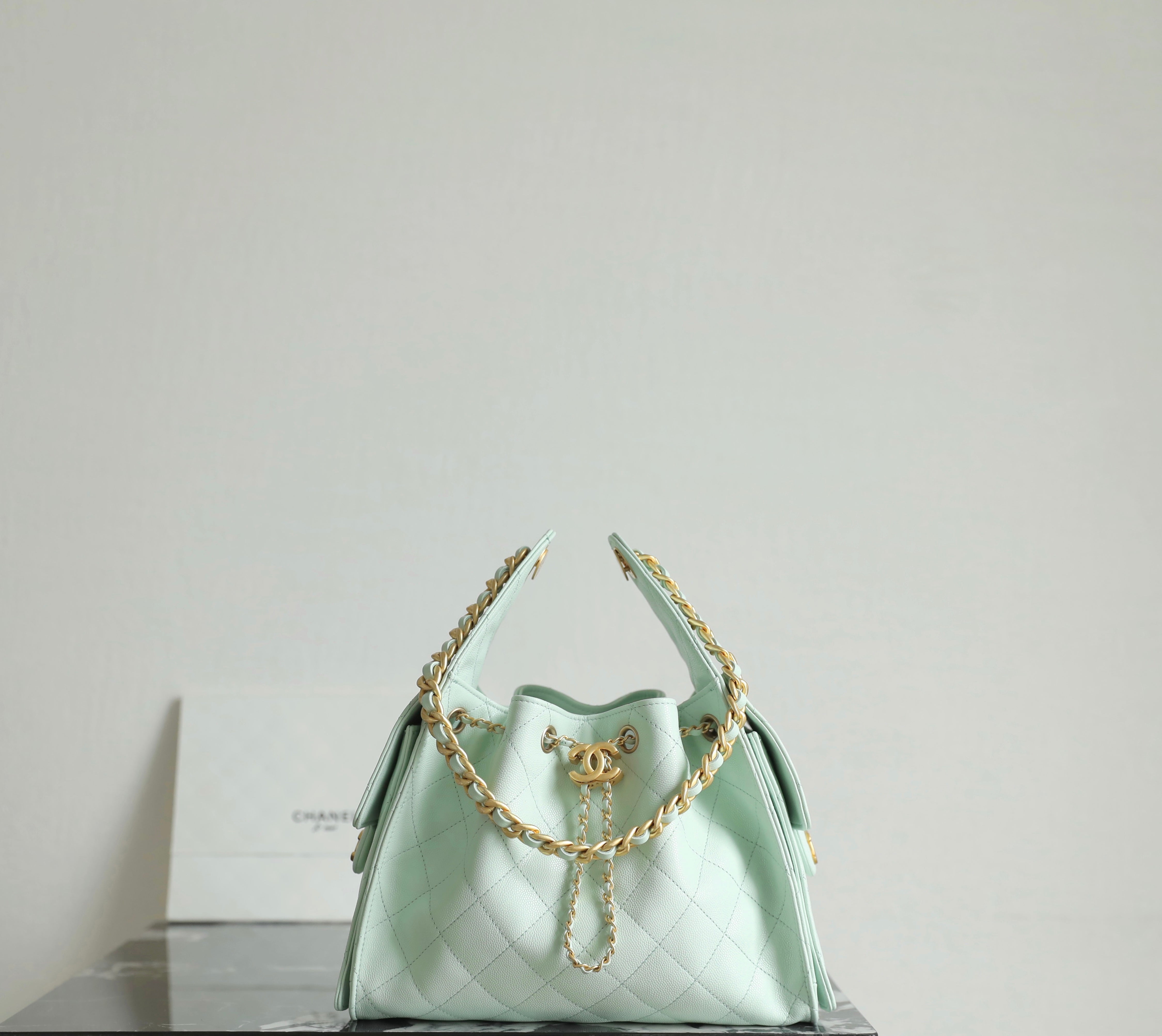 Chanel 2025 Hobo Bag 30cm Light Green Caviar Leather 338737