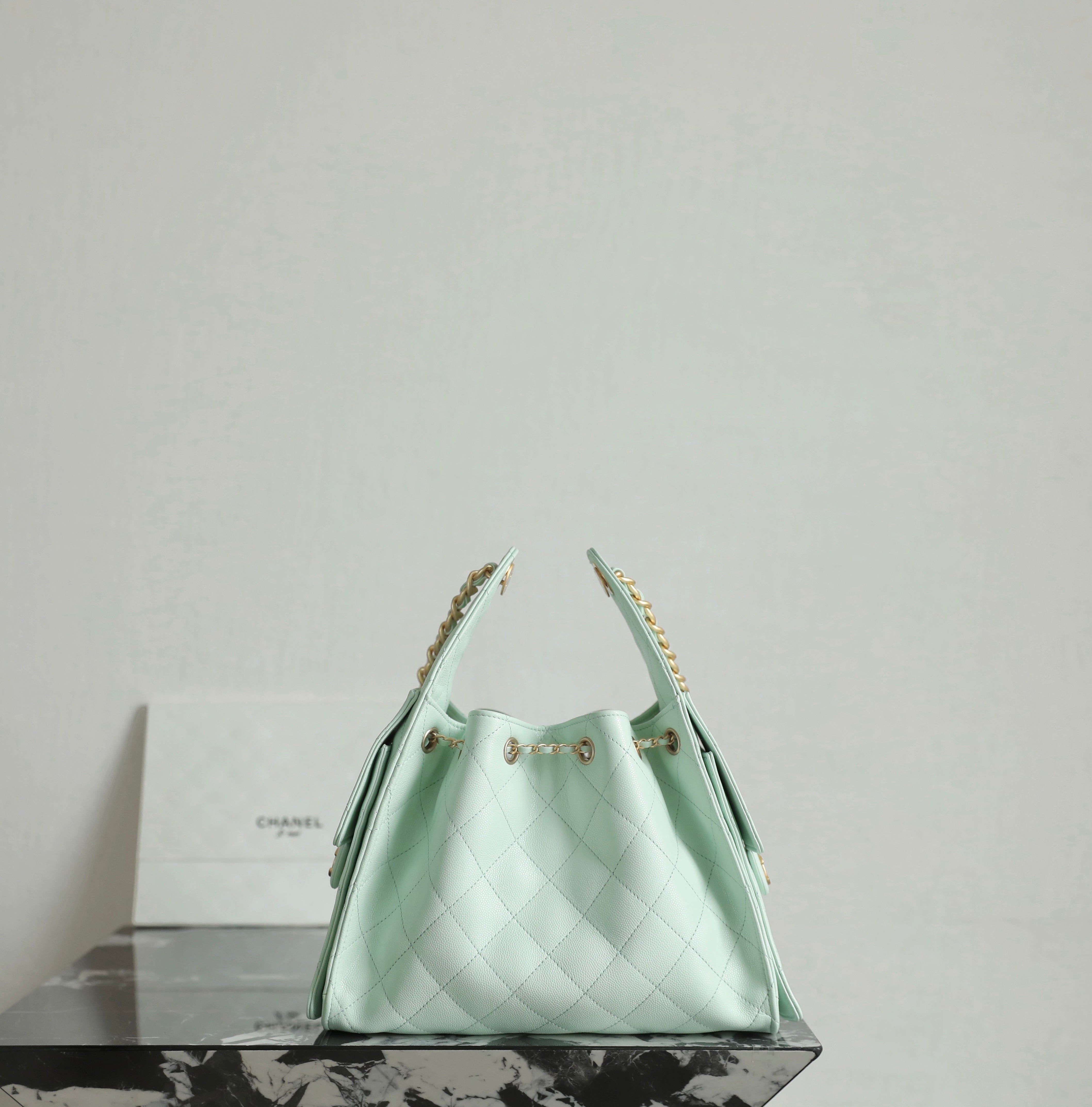 Chanel 2025 Hobo Bag 30cm Light Green Caviar Leather 338737