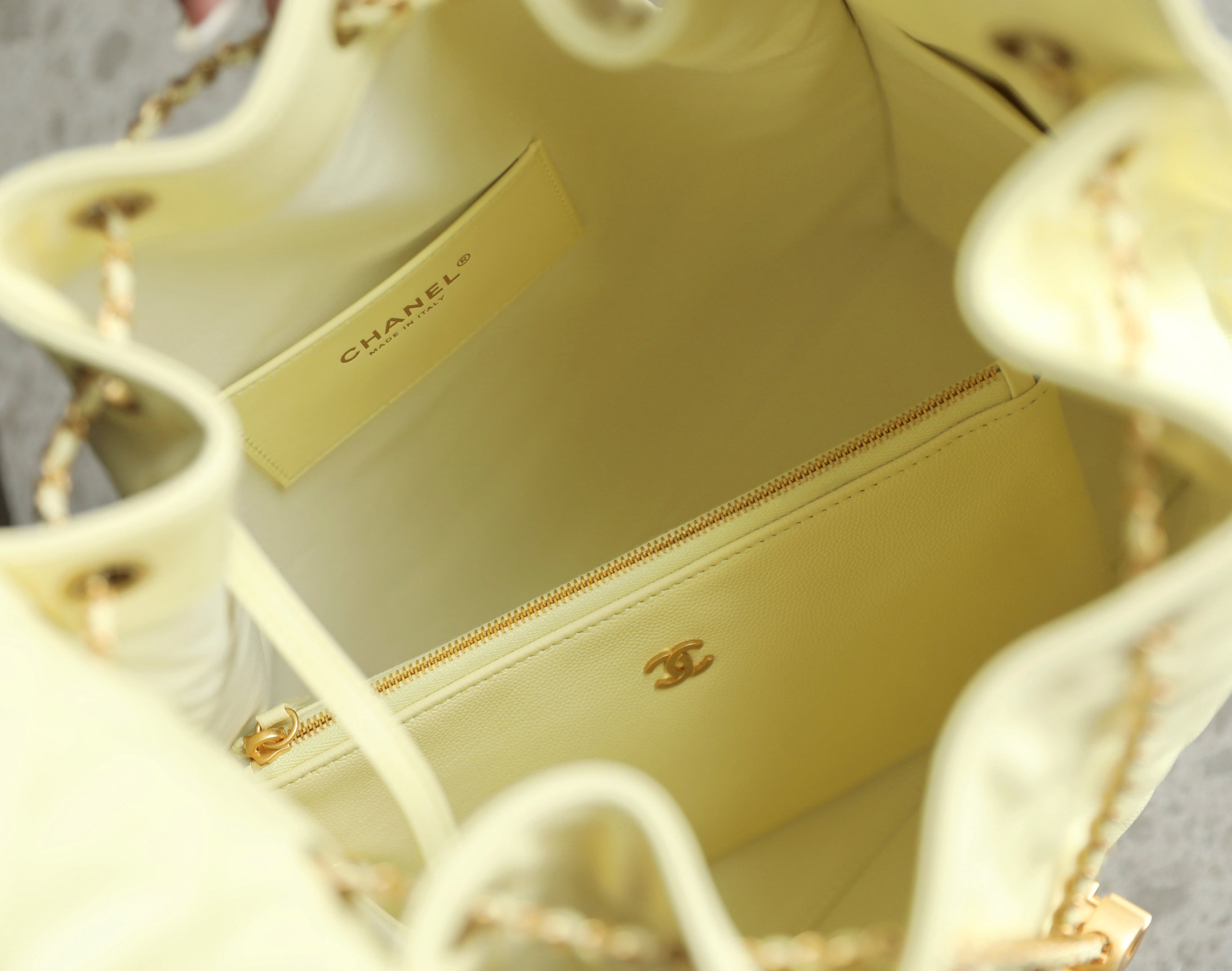 Chanel 2025 Hobo Bag Light Yellow Caviar Leather 344300