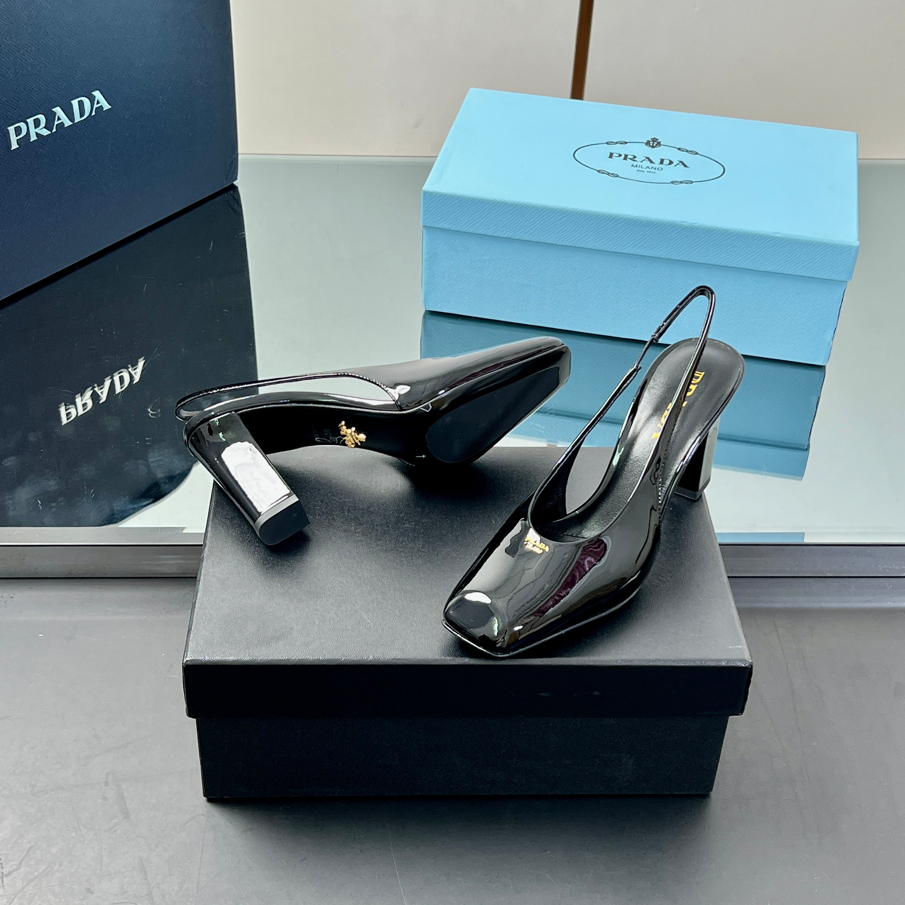 Prada 2025 Slingback Black Patent Leather 324961