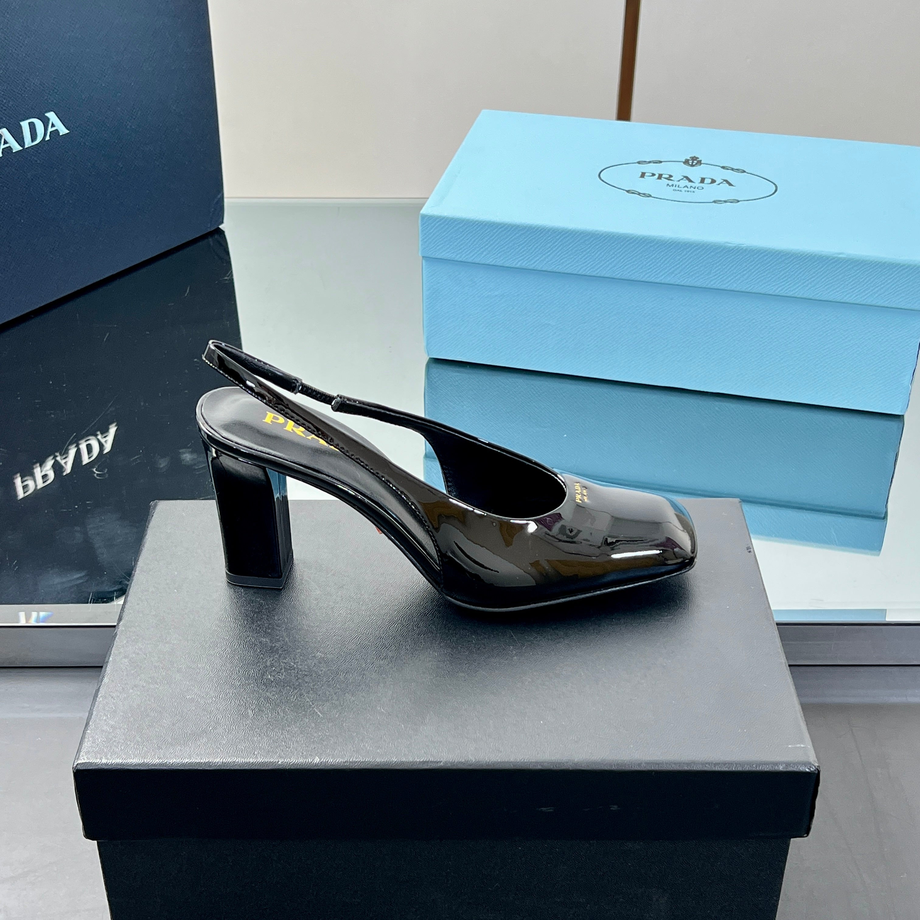 Prada 2025 Slingback Black Patent Leather 324961