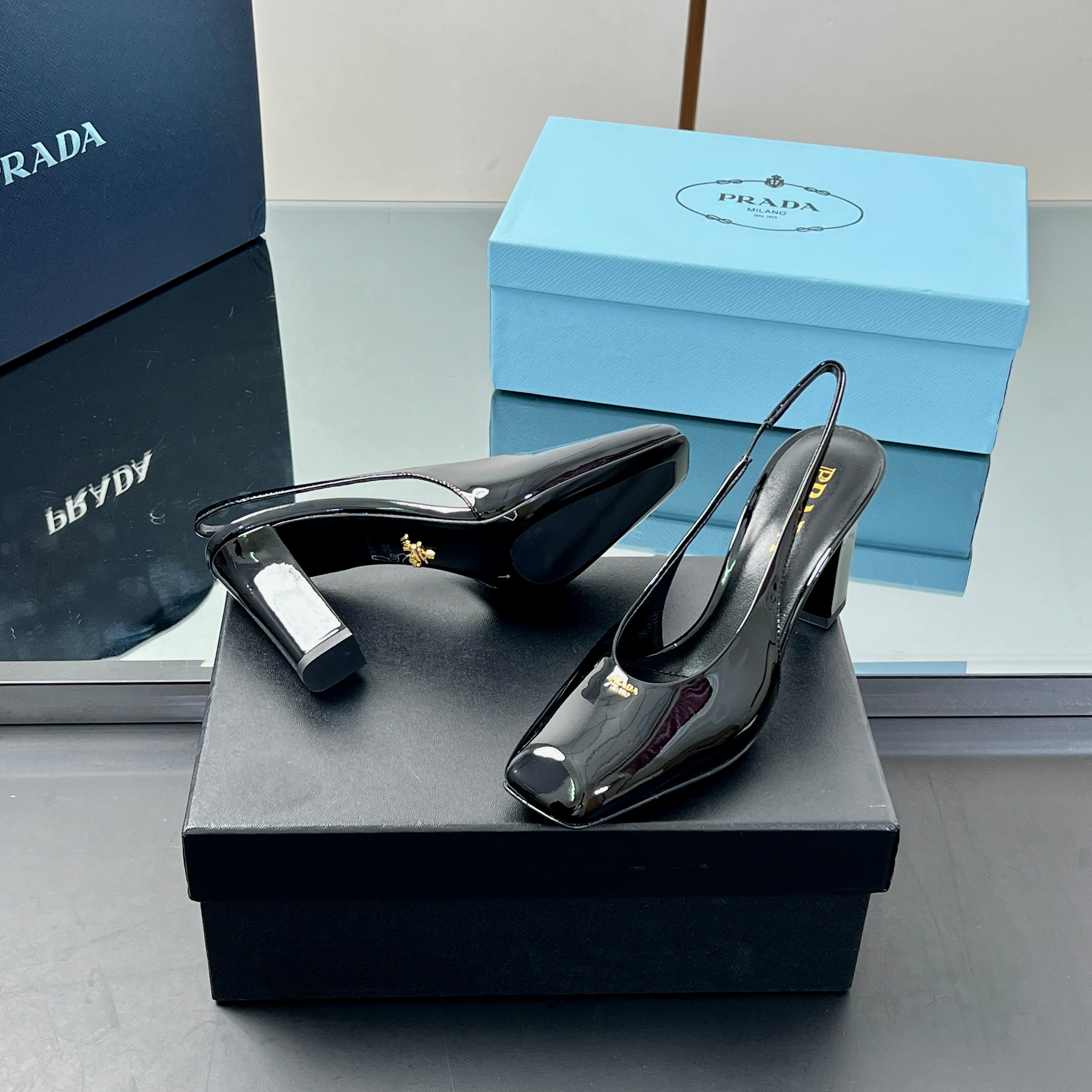 Prada 2025 Slingback Black Patent Leather 324961