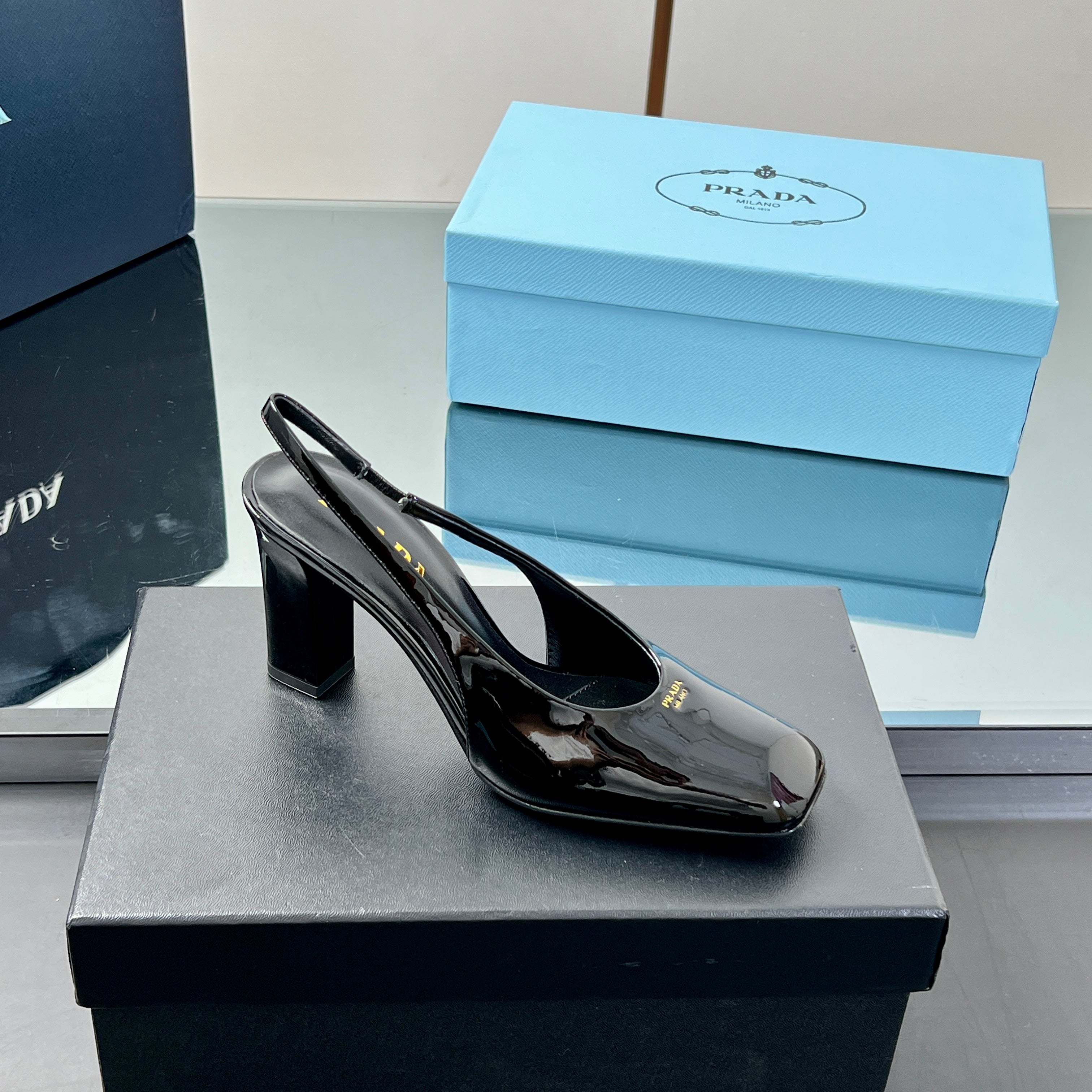 Prada 2025 Slingback Black Patent Leather 324961