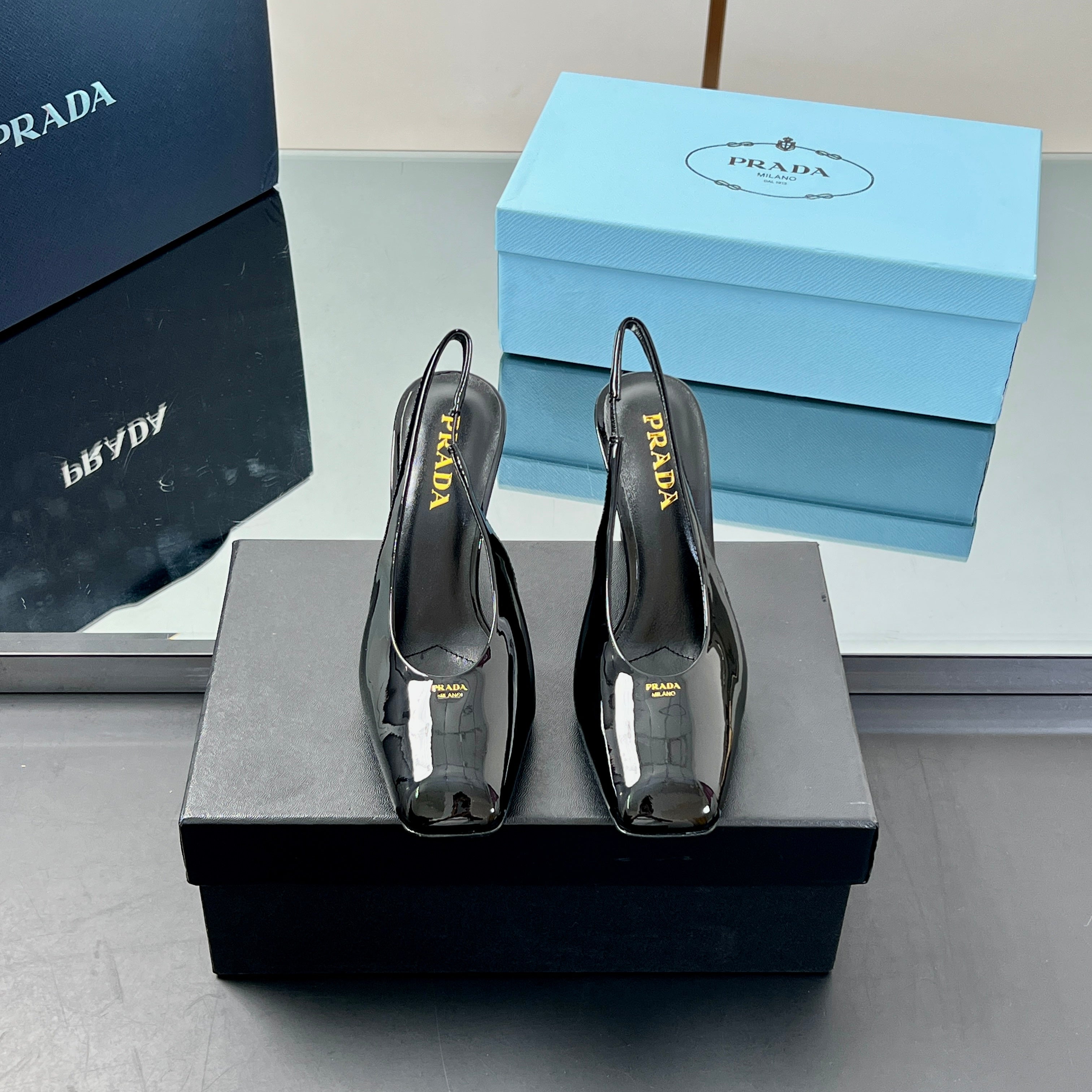 Prada 2025 Slingback Black Patent Leather 324961