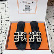 HM 26ss Oran Sandals Black Ivory Denim Cowhide 617184