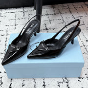 Prada 2026 Logo-Plaque Slingback Pumps 75mm Leather 769775