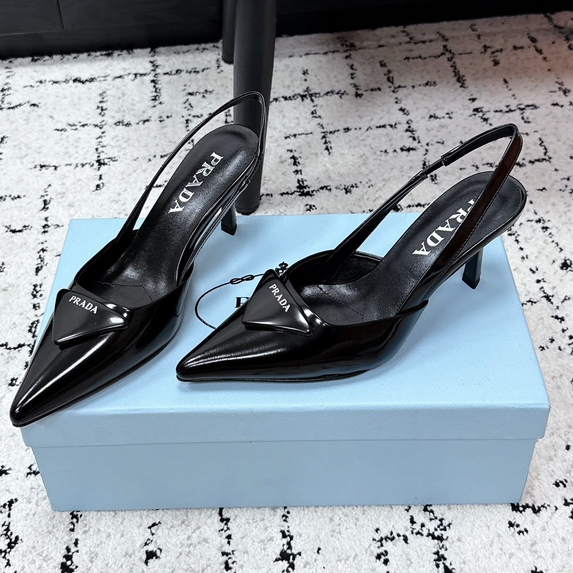 Prada 2026 Logo-Plaque Slingback Pumps 75mm Leather 769775