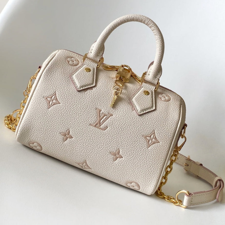 LV Speedy 20 BandouliÃ¨re Bag Beige Embossed cowhide 252519