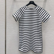 CD 2025 Striped Dress Black White Cotton
