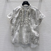 Dior 2026 Toile de Jouy Pattern Shirt With Lace Trim Grey Cotton 449989