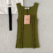 Miumiu 2026 Ruffled Knitted Vest Green Cashmere and Silk Blend 380635