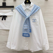 Chanel 2026 White Shirt and Blue Striped Shawl Set Cotton 391161