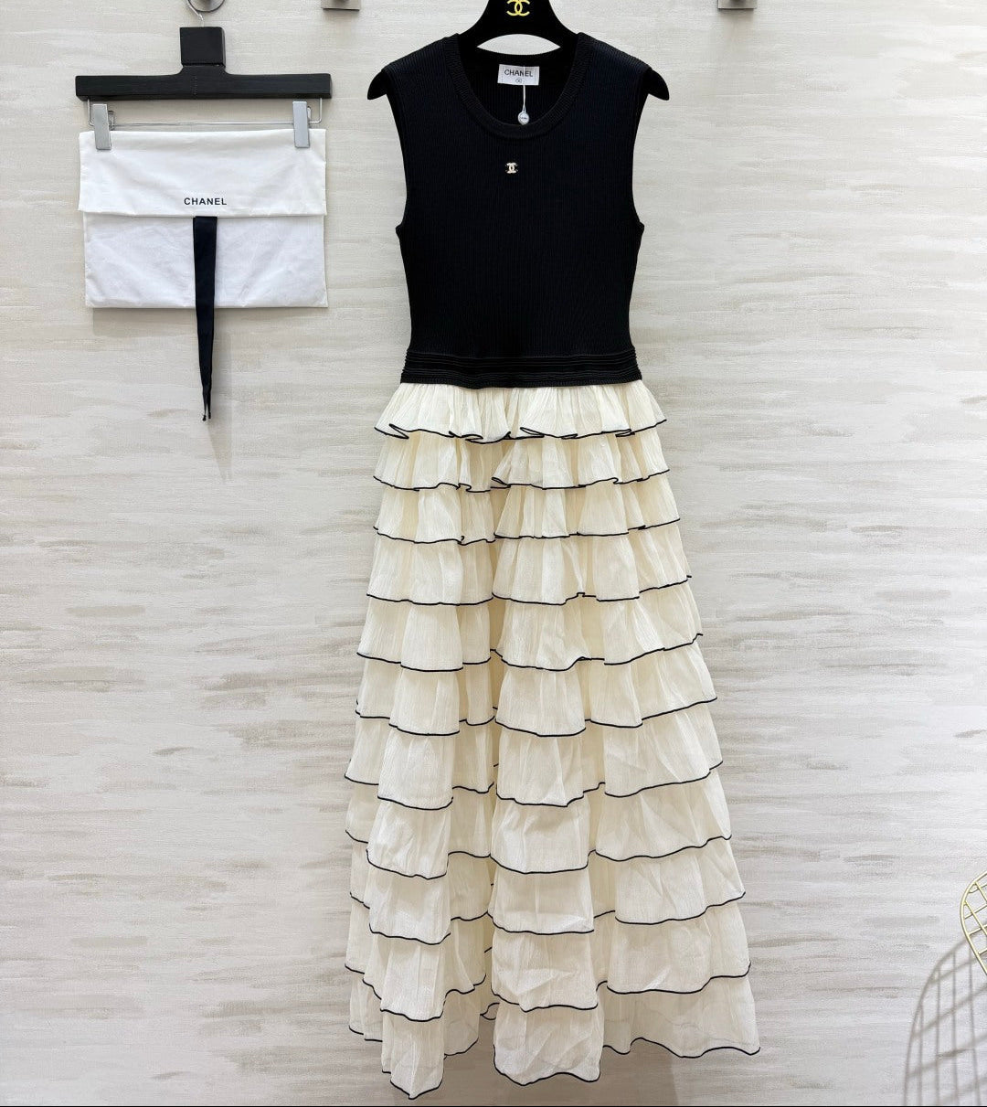 Chanel 2026 Patchwork Dress Black Mix Cream Cotton 422123
