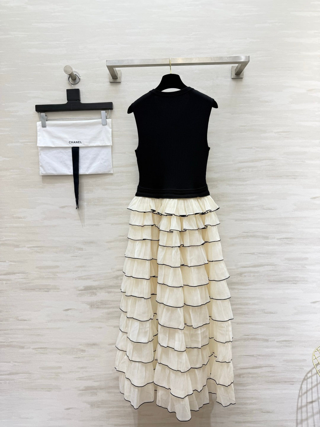 Chanel 2026 Patchwork Dress Black Mix Cream Cotton 422123