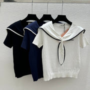 Miu Miu 2026  Sailor-style Knit Top With Tie Detail
