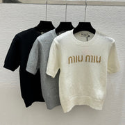 Miu Miu 2026 Short-sleeved Top White Gray Black Tencel Cotton 14171
