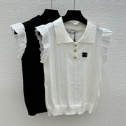 Miumiu 2026 Collar Knitted Vest Black and White Wool 227566