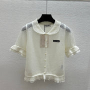 Miumiu 2026 Hollow-Out Collar Knitted Short-Sleeve Cardigan 341442