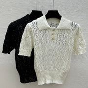 Chanel 2026 Sequin Hollow-Out Collar Knit Short-Sleeve Cotton 397678