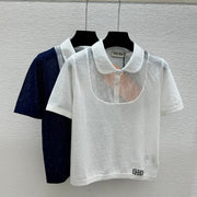 Miumiu 2026 Collared Knitted Short-Sleeve T-Shirt Tencel Nylon 441849