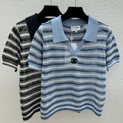 Chanel 2026 Striped Knitted Polo Shirt Wool Cashmere 516777
