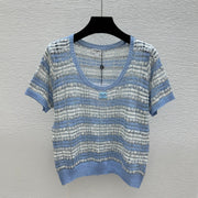 Chanel 2026 Striped Short-sleeved Shirt Blue Polyester Viscose 516783