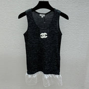 Chanel 2026 Black Vest White Lace Trim 516786