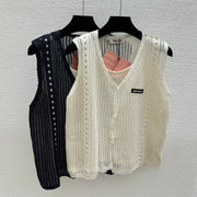 Miumiu 2026 Vest Navy Blue and Cream Tencel Polyester 516025