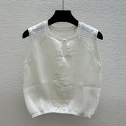 Chanel 2026 Round Neck Knitted Vest White Cotton 516805