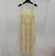 Chanel 2026 Round Neck Knitted Suspender Dress Yellow Linen 516040