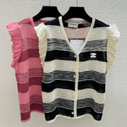 Chanel 2026 Striped Simple V-Neck Knitted Vest Cardigan Tencel 516056