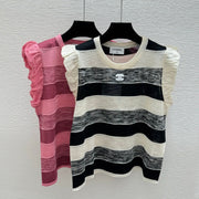 Chanel 2026 Striped Crew Neck Knitted Vest Tencel 516058