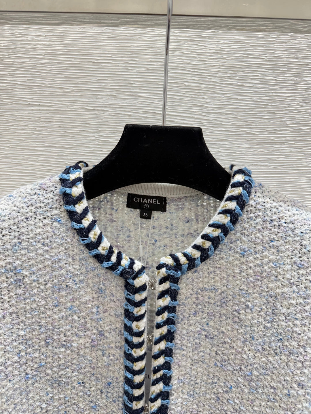 Chanel 2026 Knitted Long Sleeve Cardigan Grey mix Blue Wool 244662