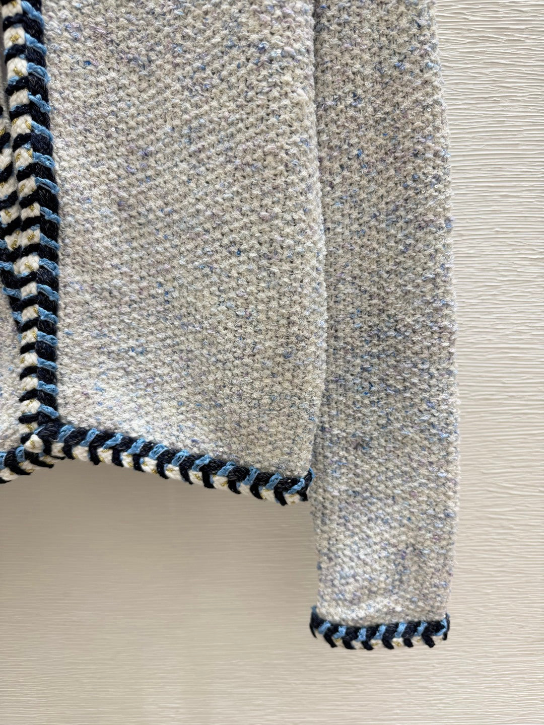 Chanel 2026 Knitted Long Sleeve Cardigan Grey mix Blue Wool 244662