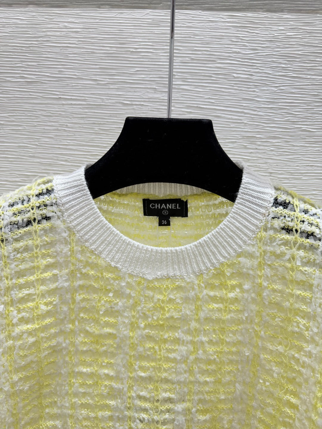 Chanel 2026 Hollow-out Round Neck Knitted Long Sleeve Yellow Cotton 244666