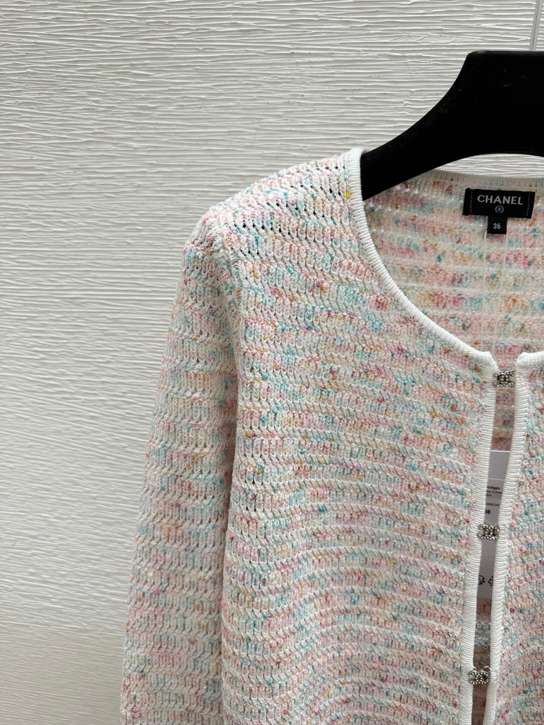 Chanel 2026 Round Neck Knitted Long Sleeve Cardigan Light Pink Wool 244668