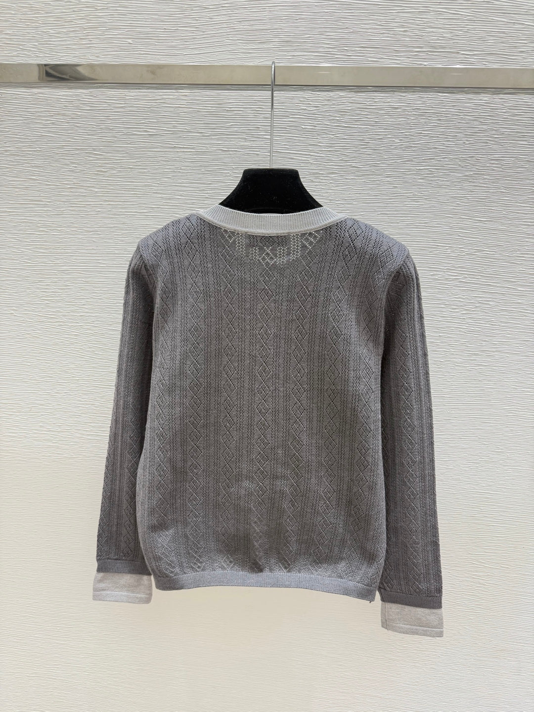 Miumiu 2026 Two-Piece Crew Neck Knitted Long-Sleeve Cardigan Grey Wool 244674