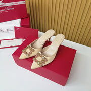 Viv Diamond Mules Champagne Silk 247392